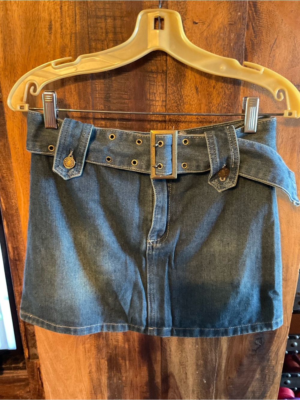 Denim Mini Skirt/Skort with Grommet Belt